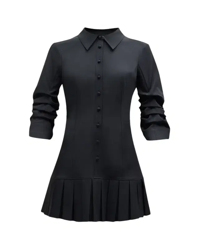 Cinq a Sept Lucilla Topstitched Pleated-Hem Mini Shirtdress