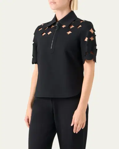 Akris punto Dot Cutout Short-Sleeve Quarter-Zip Shirt | Thumbnail 4 Akris punto Dot Cutout Short-Sleeve Quarter-Zip Shirt | Thumbnail 4