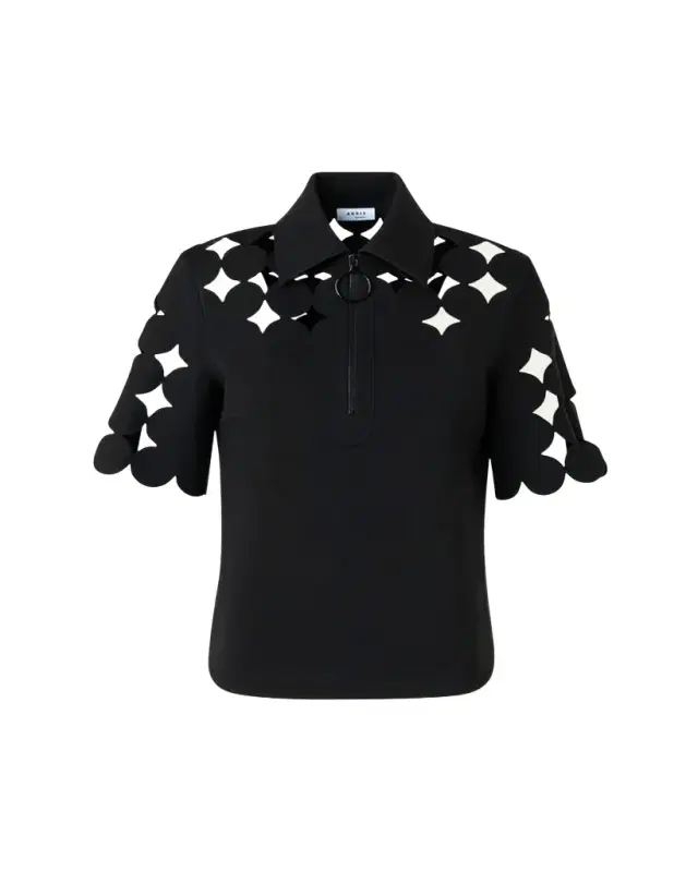 Dot Cutout Short-Sleeve Quarter-Zip Shirt