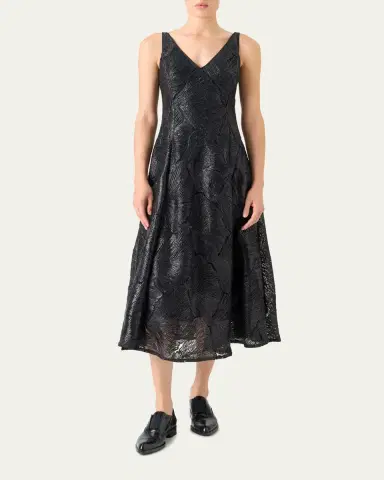Akris Lacquered Sea Faille Sleeveless Midi Dress | Thumbnail 2 Akris Lacquered Sea Faille Sleeveless Midi Dress | Thumbnail 2