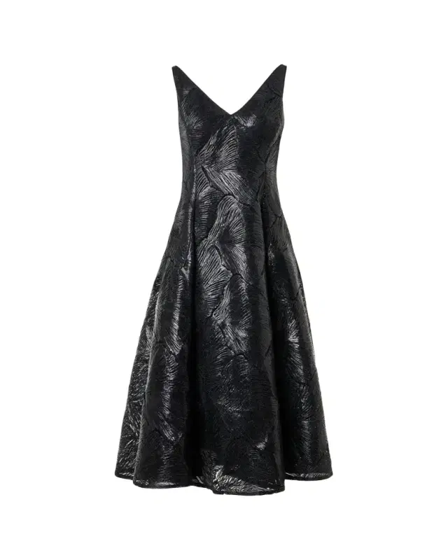 Lacquered Sea Faille Sleeveless Midi Dress