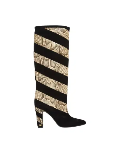 Valentino Garavani 100mm Rayons Snake-Printed Leather and Suede Knee-High Boots | Thumbnail 1 Valentino Garavani 100mm Rayons Snake-Printed Leather and Suede Knee-High Boots | Thumbnail 1