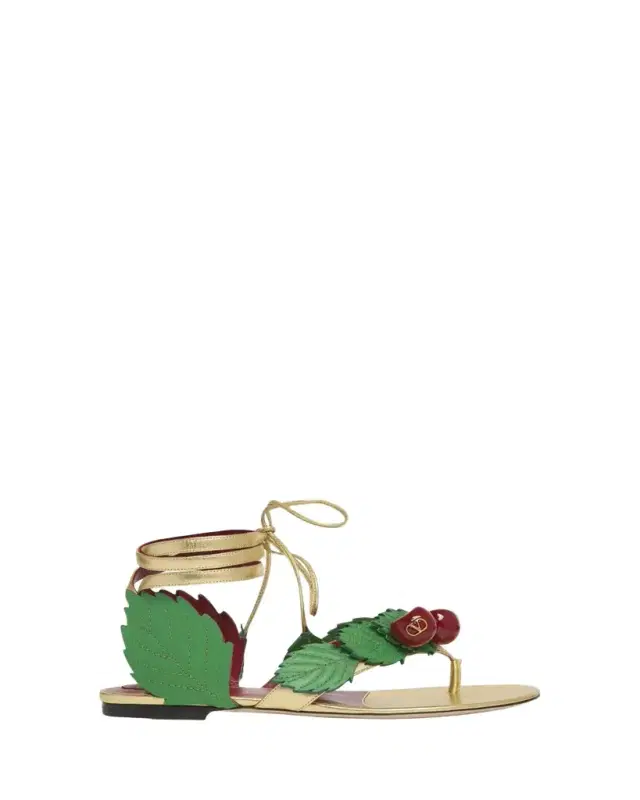 VLogo Cherry Leather Ankle-Tie Thong Sandals