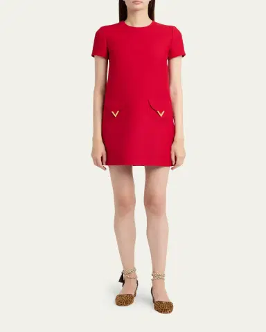 Valentino Garavani V-Logo Pocket Short-Sleeve Crepe Mini Dress | Thumbnail 2 Valentino Garavani V-Logo Pocket Short-Sleeve Crepe Mini Dress | Thumbnail 2