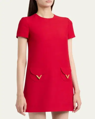 Valentino Garavani V-Logo Pocket Short-Sleeve Crepe Mini Dress | Thumbnail 4 Valentino Garavani V-Logo Pocket Short-Sleeve Crepe Mini Dress | Thumbnail 4