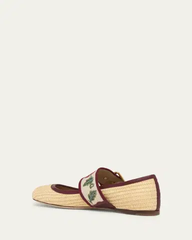 Valentino Garavani Tomato Embroidered Raffia Mary Jane Ballerina Flats | Thumbnail 2