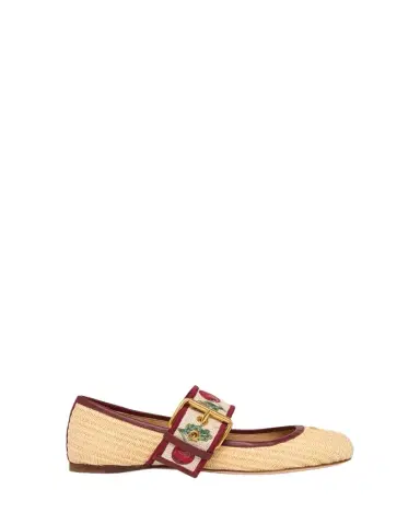 Valentino Garavani Tomato Embroidered Raffia Mary Jane Ballerina Flats | Thumbnail 1