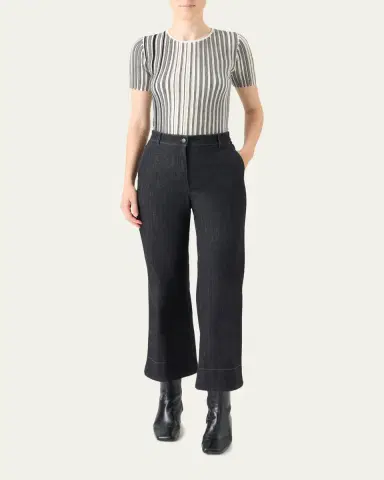 Akris punto Striped Rib Knit Short-Sleeve Sweater | Thumbnail 2