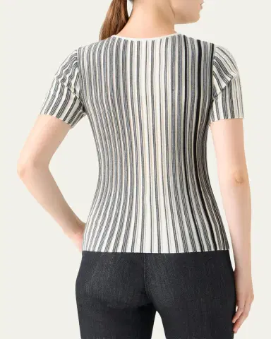 Akris punto Striped Rib Knit Short-Sleeve Sweater | Thumbnail 3