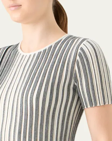 Akris punto Striped Rib Knit Short-Sleeve Sweater | Thumbnail 5