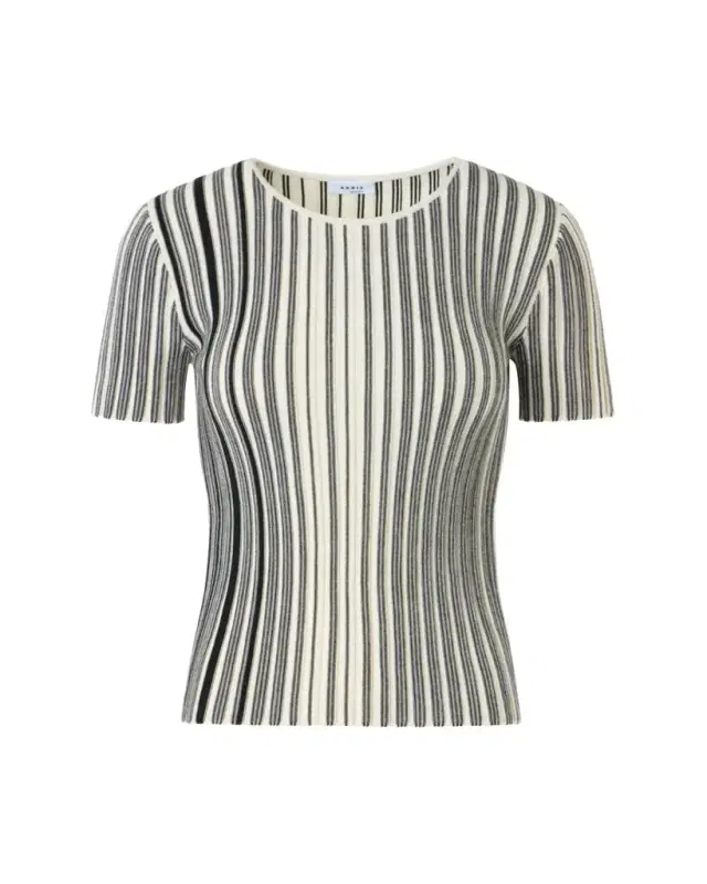 Akris punto Striped Rib Knit Short-Sleeve Sweater