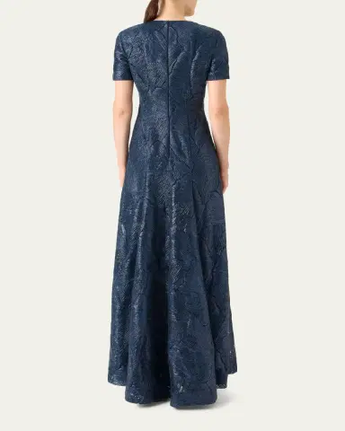 Akris Lacquered Sea Fan Lace Short-Sleeve Gown | Thumbnail 3 Akris Lacquered Sea Fan Lace Short-Sleeve Gown | Thumbnail 3