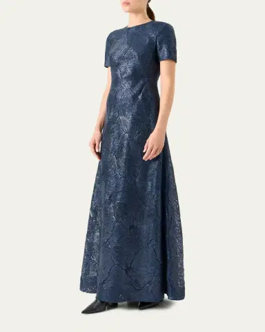 Akris Lacquered Sea Fan Lace Short-Sleeve Gown | Thumbnail 4 Akris Lacquered Sea Fan Lace Short-Sleeve Gown | Thumbnail 4