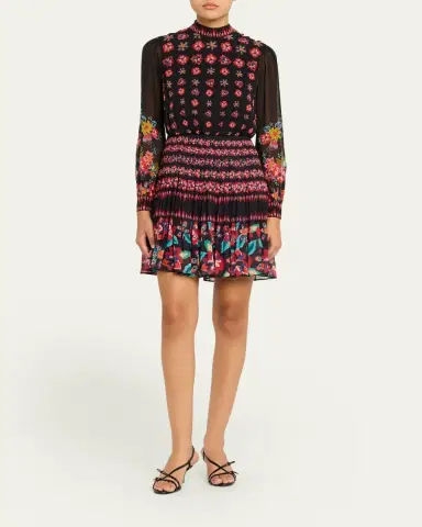 Saloni Isa Floral Silk Short Dress | Thumbnail 2 Saloni Isa Floral Silk Short Dress | Thumbnail 2