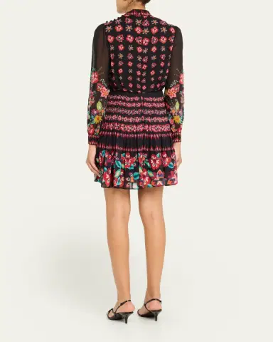 Saloni Isa Floral Silk Short Dress | Thumbnail 3 Saloni Isa Floral Silk Short Dress | Thumbnail 3