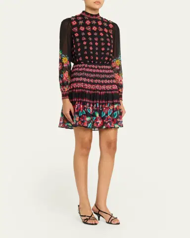 Saloni Isa Floral Silk Short Dress | Thumbnail 4 Saloni Isa Floral Silk Short Dress | Thumbnail 4