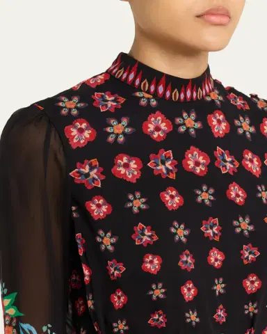 Saloni Isa Floral Silk Short Dress | Thumbnail 5 Saloni Isa Floral Silk Short Dress | Thumbnail 5