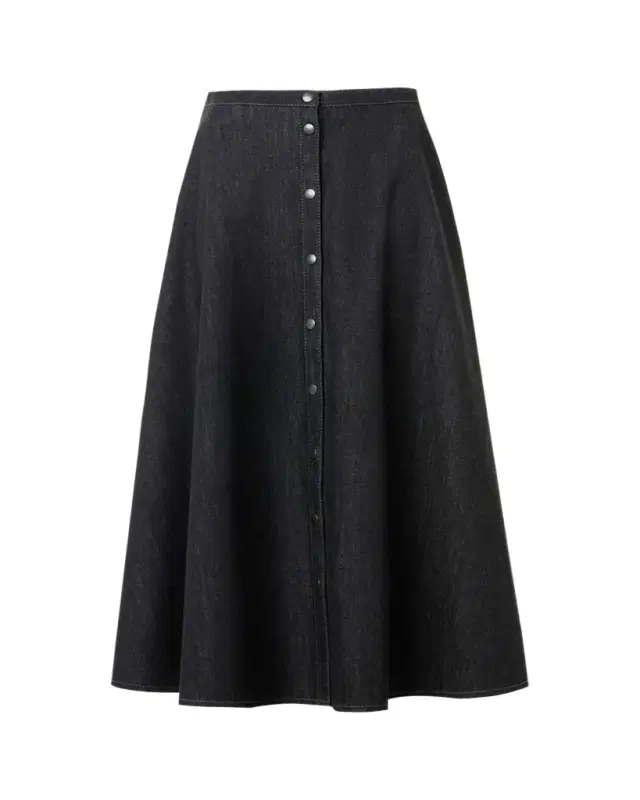 Stretch Denim Button-Front Midi-Skirt