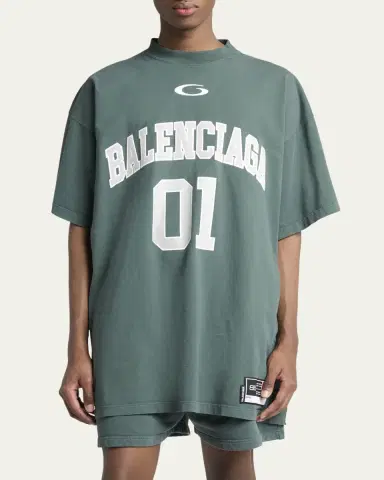 Balenciaga Men's Basketball Logo Oversized Fit T-Shirt | Thumbnail 4