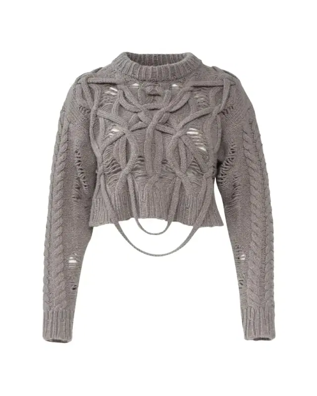 Aisling Camps Briar Deconstructed Cable Knit Crop Sweater