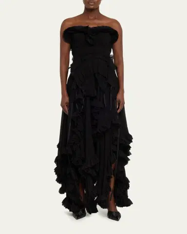 Alexander McQueen Strapless Draped Ruffle Silk Georgette Gown | Thumbnail 2 Alexander McQueen Strapless Draped Ruffle Silk Georgette Gown | Thumbnail 2