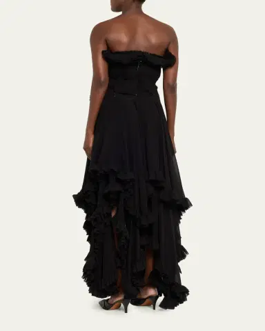 Alexander McQueen Strapless Draped Ruffle Silk Georgette Gown | Thumbnail 3 Alexander McQueen Strapless Draped Ruffle Silk Georgette Gown | Thumbnail 3