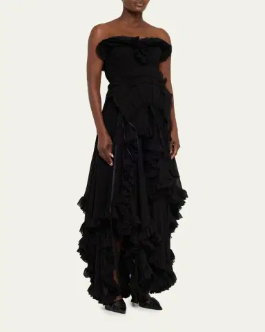 Alexander McQueen Strapless Draped Ruffle Silk Georgette Gown | Thumbnail 4 Alexander McQueen Strapless Draped Ruffle Silk Georgette Gown | Thumbnail 4