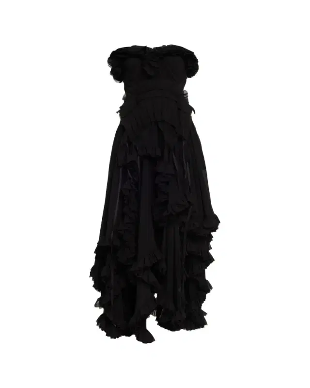 Strapless Draped Ruffle Silk Georgette Gown