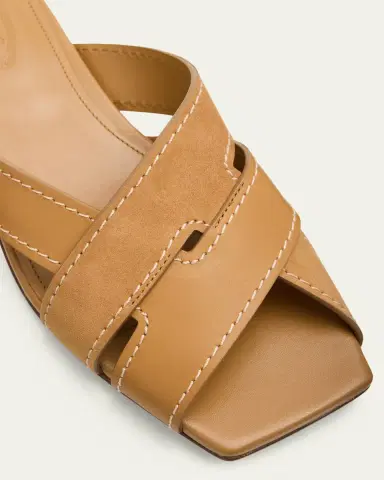 Tod's T-Strap Mixed Leather Flat Slide Sandals | Thumbnail 3