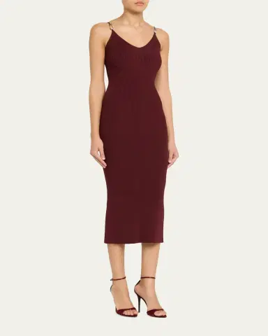 Versace Safety-Pin Straps Rib Knit Midi Dress | Thumbnail 4 Versace Safety-Pin Straps Rib Knit Midi Dress | Thumbnail 4