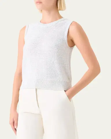 Akris Sleeveless Sequined Linen Cotton Sweater | Thumbnail 4 Akris Sleeveless Sequined Linen Cotton Sweater | Thumbnail 4