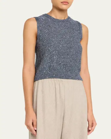 Akris Sleeveless Sequined Linen Cotton Sweater | Thumbnail 8 Akris Sleeveless Sequined Linen Cotton Sweater | Thumbnail 8
