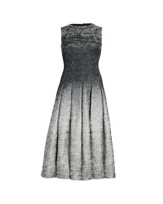 Sleeveless Ombre Metallic Boucle Jacquard Midi Dress
