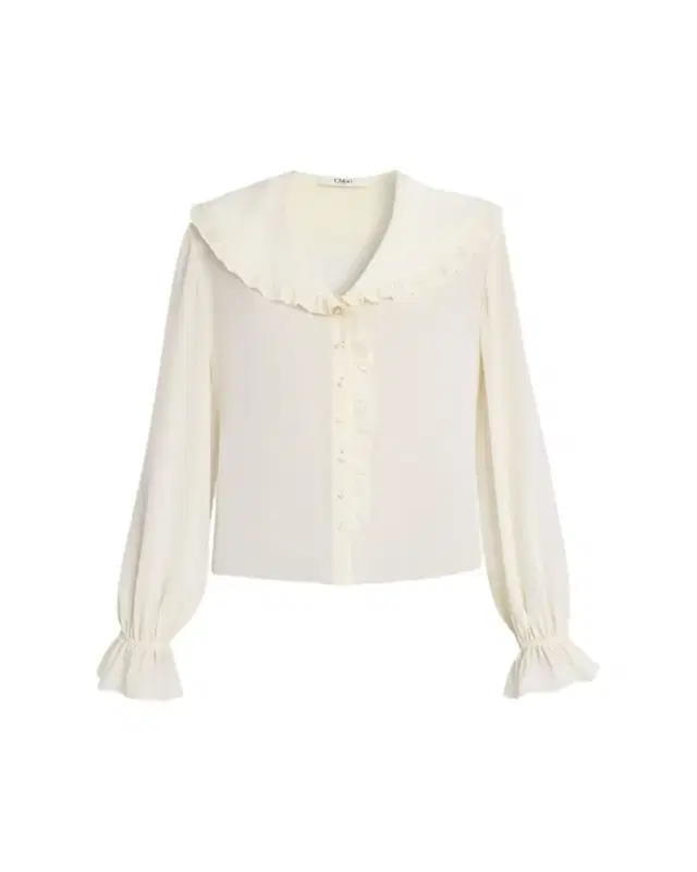 Chloe Bertha-Collar Ruffle Button-Down Silk Blouse