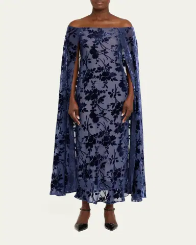 Rodarte Floral Silk Devore Off-The-Shoulder Cape Maxi Dress | Thumbnail 2 Rodarte Floral Silk Devore Off-The-Shoulder Cape Maxi Dress | Thumbnail 2