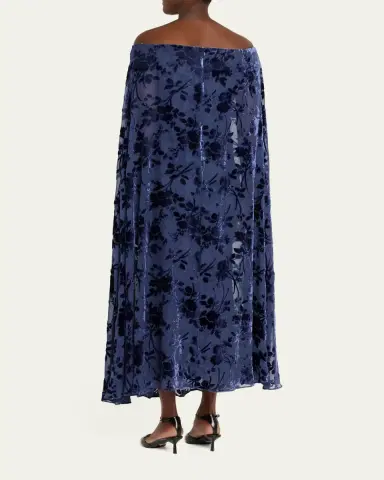 Rodarte Floral Silk Devore Off-The-Shoulder Cape Maxi Dress | Thumbnail 3 Rodarte Floral Silk Devore Off-The-Shoulder Cape Maxi Dress | Thumbnail 3