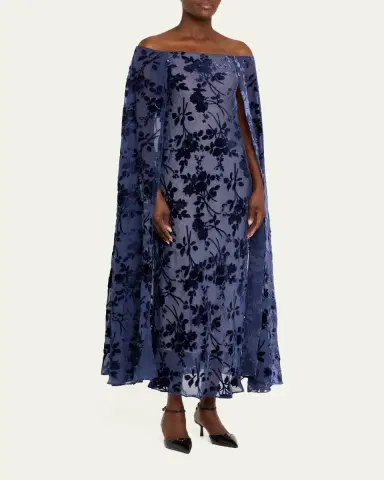 Rodarte Floral Silk Devore Off-The-Shoulder Cape Maxi Dress | Thumbnail 4 Rodarte Floral Silk Devore Off-The-Shoulder Cape Maxi Dress | Thumbnail 4