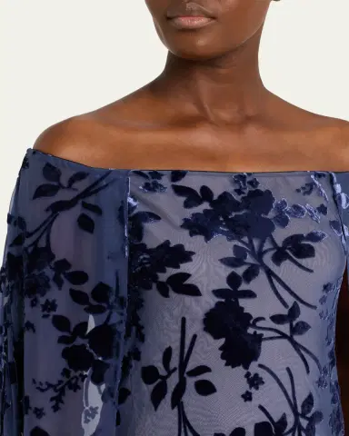 Rodarte Floral Silk Devore Off-The-Shoulder Cape Maxi Dress | Thumbnail 5 Rodarte Floral Silk Devore Off-The-Shoulder Cape Maxi Dress | Thumbnail 5