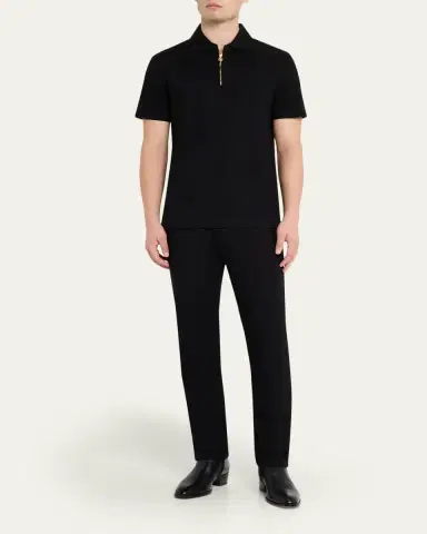 Versace Men's Medusa Zip Pique Polo Shirt | Thumbnail 2