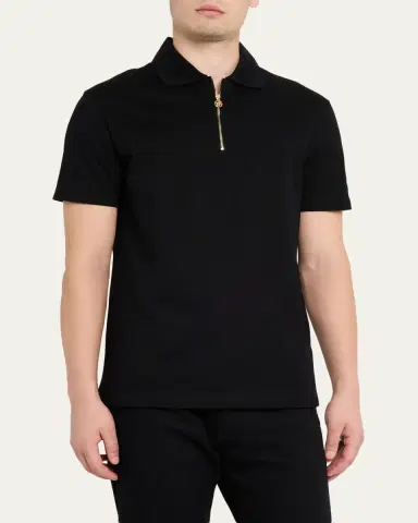 Versace Men's Medusa Zip Pique Polo Shirt | Thumbnail 4