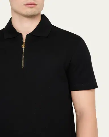 Versace Men's Medusa Zip Pique Polo Shirt | Thumbnail 5