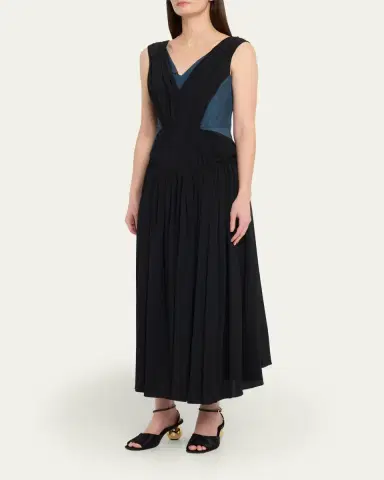 Marni Asymmetric Draped Twill Sleeveless Midi Dress | Thumbnail 4 Marni Asymmetric Draped Twill Sleeveless Midi Dress | Thumbnail 4