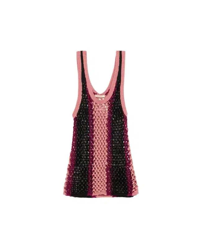 Diotima Dennis Striped Crystal Crochet Tank Top