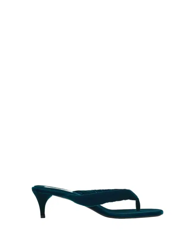 Velvet Kitten-Heel Thong Sandals