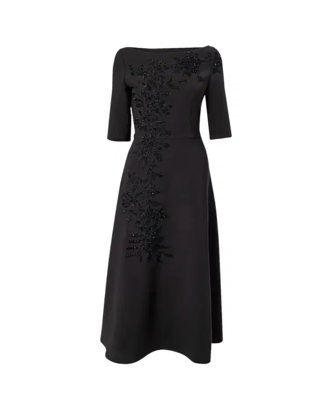 Carolina Herrera Embroidered Boat-Neck Midi Dress