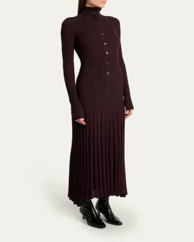 Proenza Schouler Jada Turtleneck Drop-Waist Button-Front Maxi Dress | Thumbnail 4 Proenza Schouler Jada Turtleneck Drop-Waist Button-Front Maxi Dress | Thumbnail 4