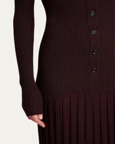 Proenza Schouler Jada Turtleneck Drop-Waist Button-Front Maxi Dress | Thumbnail 5 Proenza Schouler Jada Turtleneck Drop-Waist Button-Front Maxi Dress | Thumbnail 5