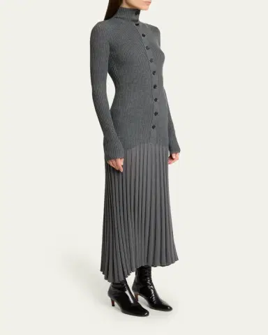 Proenza Schouler Jada Turtleneck Drop-Waist Button-Front Maxi Dress | Thumbnail 4 Proenza Schouler Jada Turtleneck Drop-Waist Button-Front Maxi Dress | Thumbnail 4