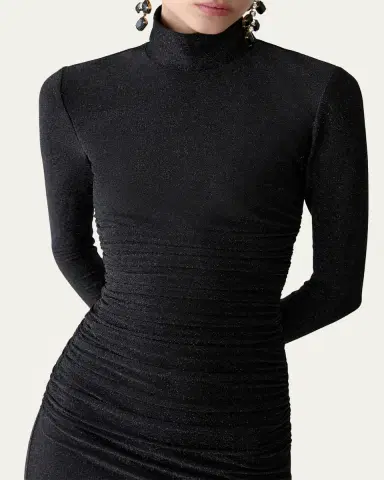 Carolina Herrera Ruched Shimmer-Knit Turtleneck Midi Dress | Thumbnail 4