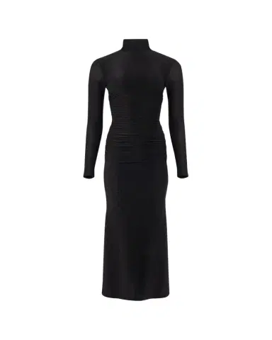 Carolina Herrera Ruched Shimmer-Knit Turtleneck Midi Dress | Thumbnail 1